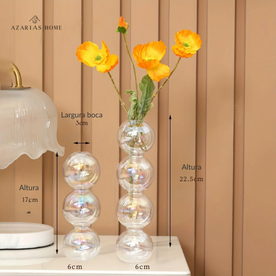 Vaso Escultural de Bolhas em Vidro Colorido – Design Nórdico para Flores Delicadas