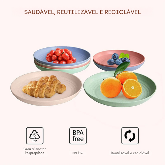 Prato Redondo Reutilizável com Fibra Vegetal – Leve, Resistente e Sustentável (Cores Pastel)