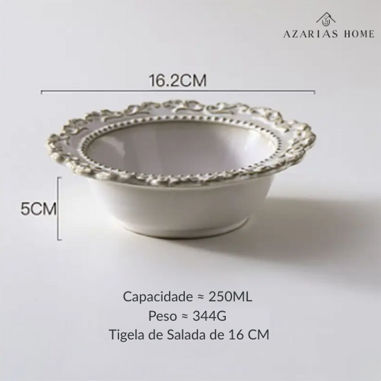 Louças Ornamentadas em Cerâmica com Relevo Clássico – Pratos, Canecas e Conjunto de Café Elegante