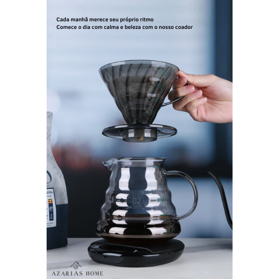 Coador de Café em Resina Preta – Estilo V60, Resistente ao Calor para 1 a 4 Xícaras