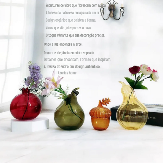 Vaso de Vidro em Formato de Frutas – Design Criativo com Cores em Geléia para Flores ou Decoração