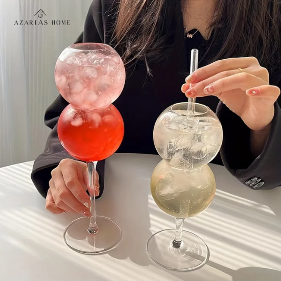 Taça Escultural em Vidro Criativo – Design 3D com Camadas Esféricas para Coquetéis e Espumantes