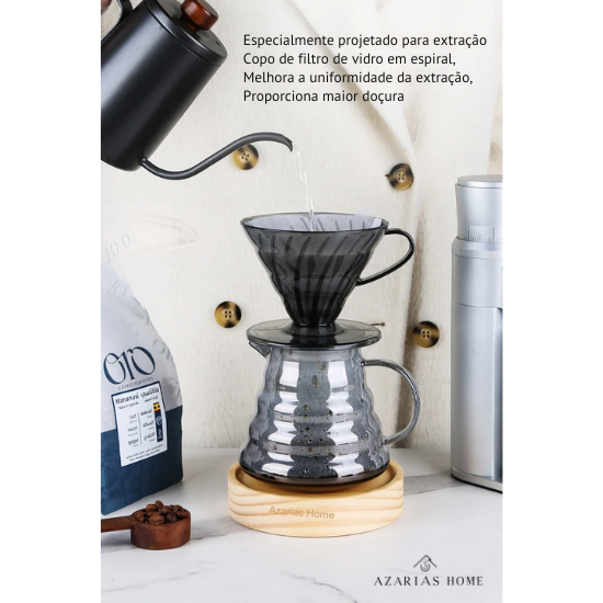 Coador de Café em Resina Preta – Estilo V60, Resistente ao Calor para 1 a 4 Xícaras