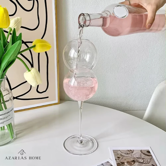 Taça Escultural em Vidro Criativo – Design 3D com Camadas Esféricas para Coquetéis e Espumantes