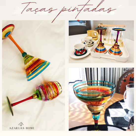 Taça Margarita Pintada à Mão – Cristal Colorido para Coquetéis Criativos e Decoração Festiva