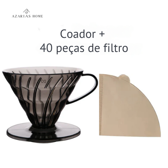 Coador de Café em Resina Preta – Estilo V60, Resistente ao Calor para 1 a 4 Xícaras