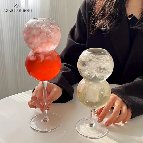 Taça Escultural em Vidro Criativo – Design 3D com Camadas Esféricas para Coquetéis e Espumantes