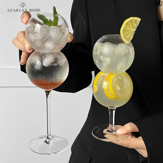 Taça Escultural em Vidro Criativo – Design 3D com Camadas Esféricas para Coquetéis e Espumantes