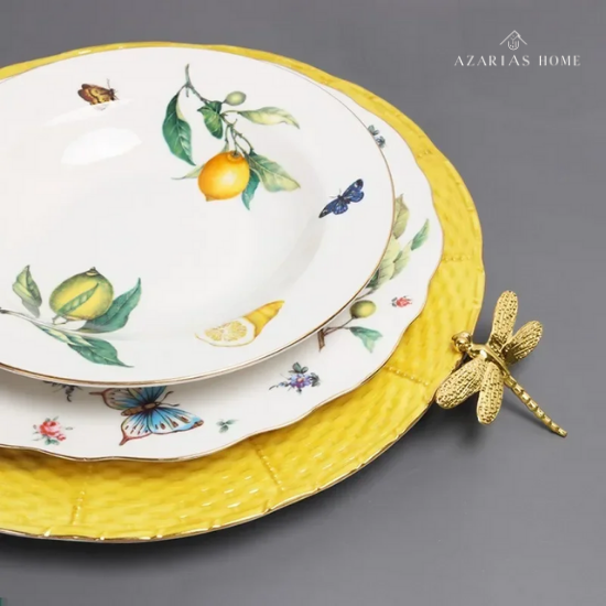 Louças de Porcelana Estilo Europeu com Estampa de Limões – Conjuntos de Pratos, Xícaras e Chá (Uso no Micro-ondas)