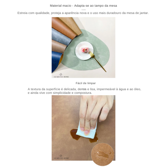 Tapete de mesa de almofada de isolamento de PU antiderrapante de dupla face, estilo nórdico imitação de couro de vaca padrão em forma de gota de água placemat