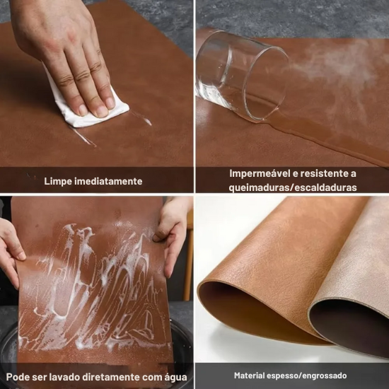 Tapete de mesa de almofada de isolamento de PU antiderrapante de dupla face, estilo nórdico imitação de couro de vaca padrão em forma de gota de água placemat