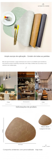 Tapete de mesa de almofada de isolamento de PU antiderrapante de dupla face, estilo nórdico imitação de couro de vaca padrão em forma de gota de água placemat