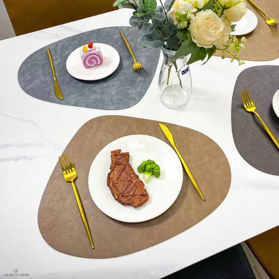 Tapete de mesa de almofada de isolamento de PU antiderrapante de dupla face, estilo nórdico imitação de couro de vaca padrão em forma de gota de água placemat