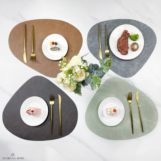 Tapete de mesa de almofada de isolamento de PU antiderrapante de dupla face, estilo nórdico imitação de couro de vaca padrão em forma de gota de água placemat