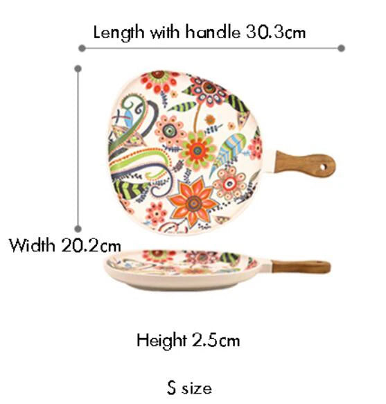 Prato de Servir em Cerâmica Oval com Alça – Estampa Floral Colorida