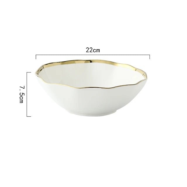 Conjunto de Louças em Cerâmica Preta e Branca com Borda Dourada – Elegância Atemporal com Design Esculpido