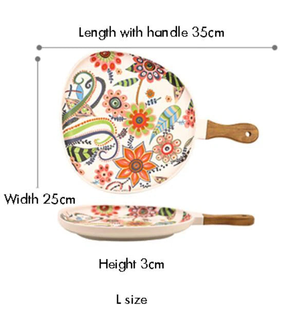 Prato de Servir em Cerâmica Oval com Alça – Estampa Floral Colorida