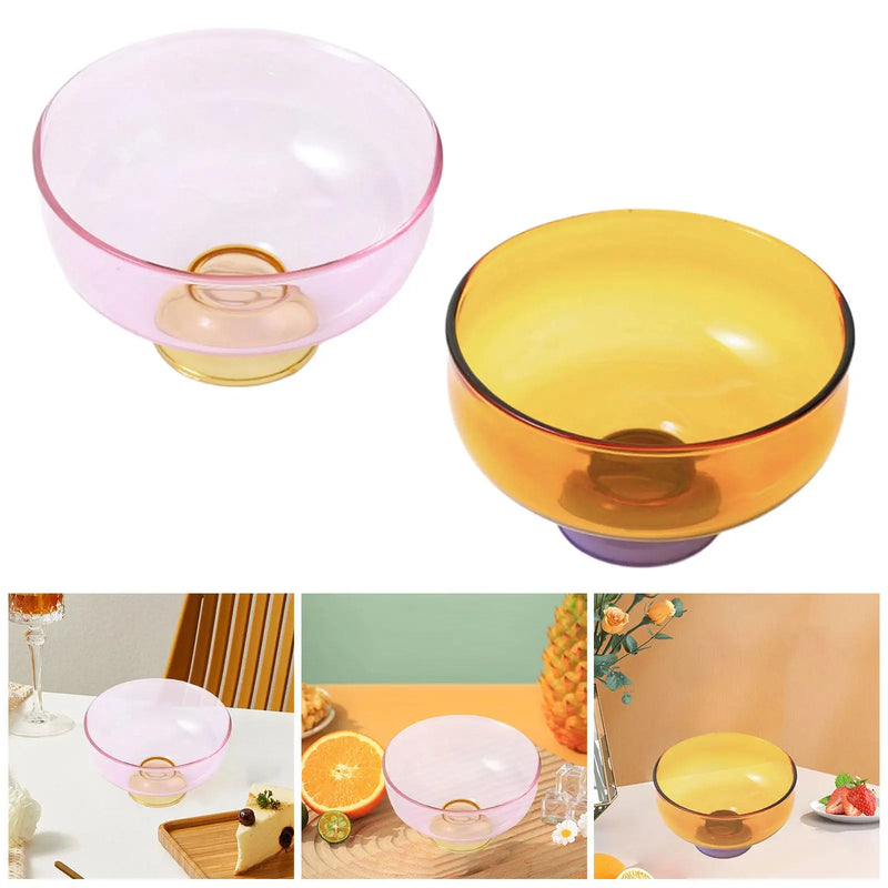 Tigela de Vidro com Pé e Design Colorido – Elegância Criativa para Sobremesas e Petiscos