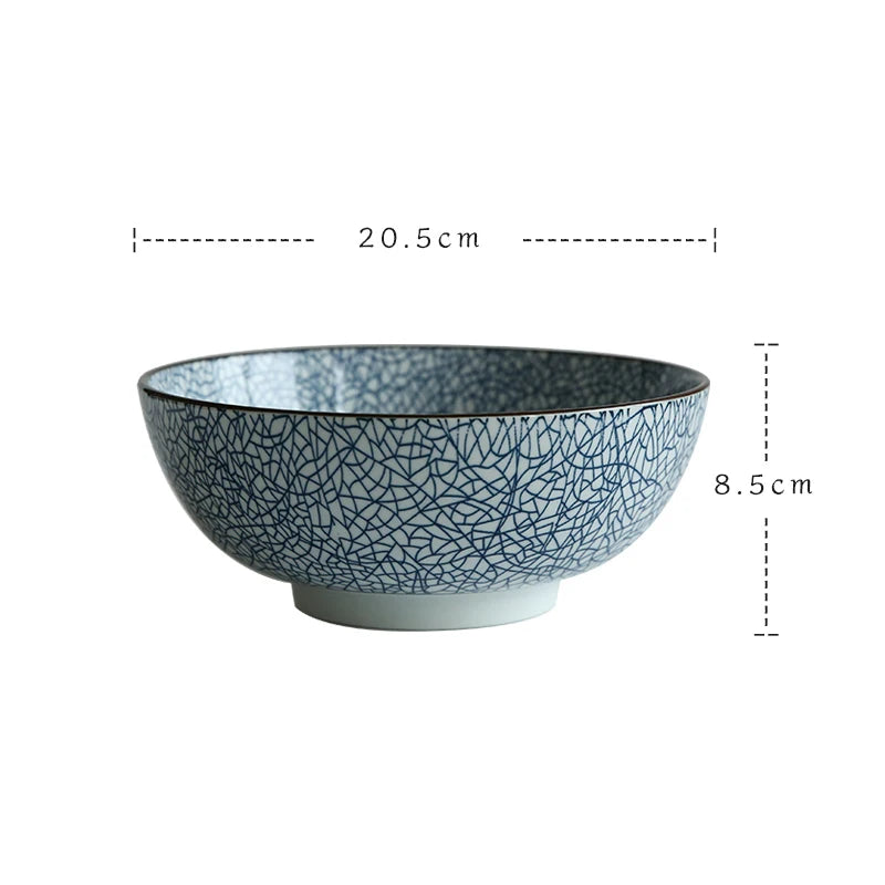 Tigela Japonesa de Cerâmica – Azul Texturizado com Listras, 1,4L