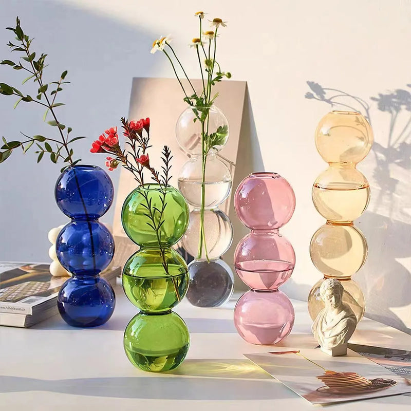 Vaso Escultural de Bolhas em Vidro Colorido – Design Nórdico para Flores Delicadas