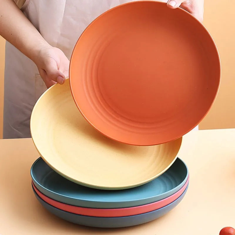 Prato Redondo de fibra vegetal – Inquebrável, Leve e Colorido para Saladas, Frutas ou Jantares