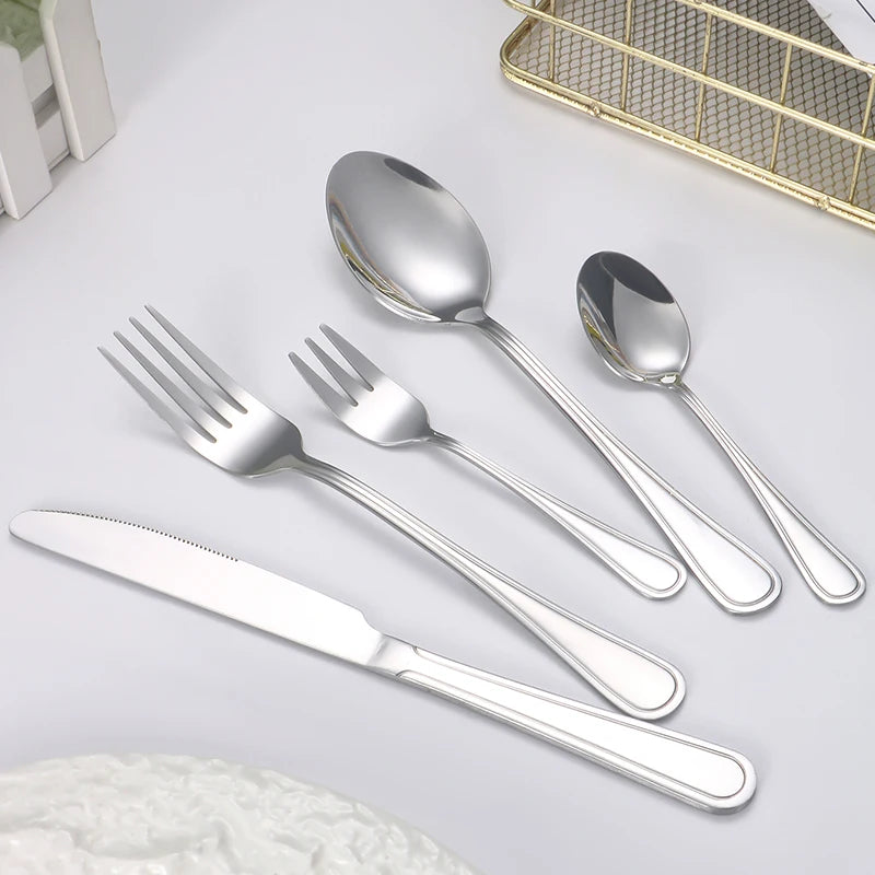 Conjunto de Talheres em Aço Inox 30 Peças – Design Minimalista para Mesa Posta Contemporânea