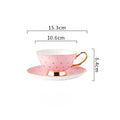 Conjunto Xícara com Pires de Porcelana Dubai – Estampa Listrada ou de Poá com Alça Dourada (50ml)