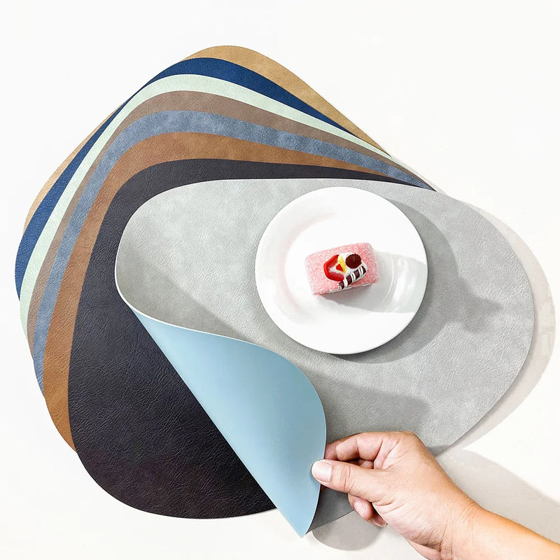 Tapete de mesa de almofada de isolamento de PU antiderrapante de dupla face, estilo nórdico imitação de couro de vaca padrão em forma de gota de água placemat