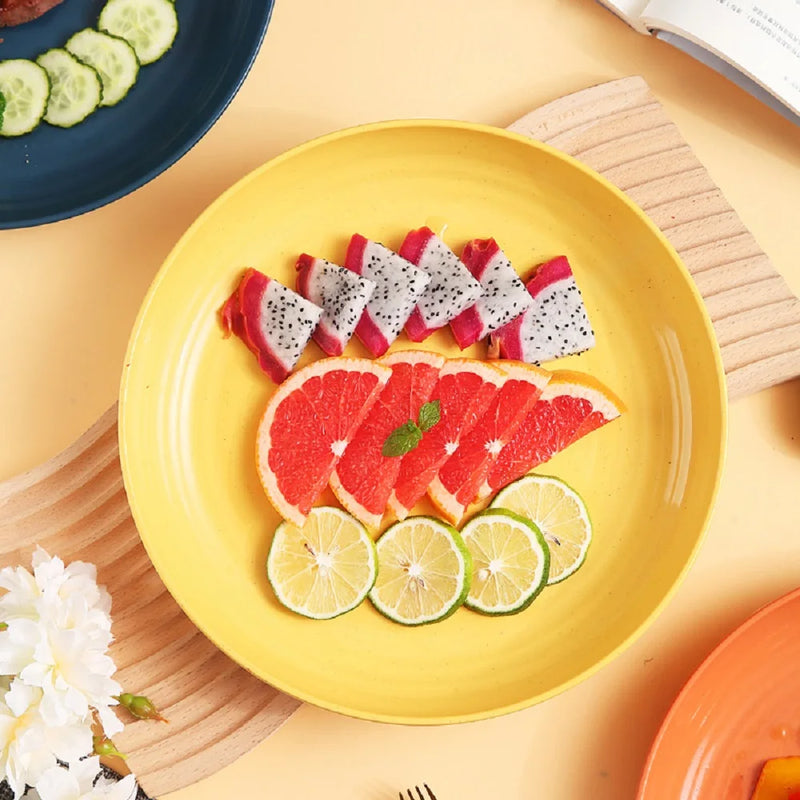 Prato Redondo de fibra vegetal – Inquebrável, Leve e Colorido para Saladas, Frutas ou Jantares