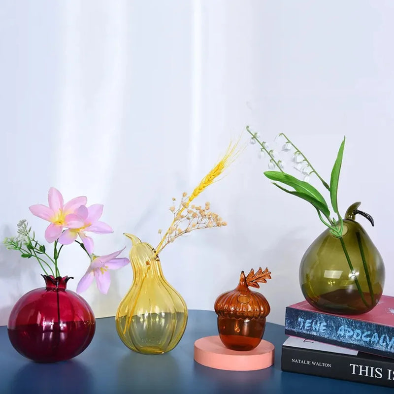 Vaso de Vidro em Formato de Frutas – Design Criativo com Cores em Geléia para Flores ou Decoração