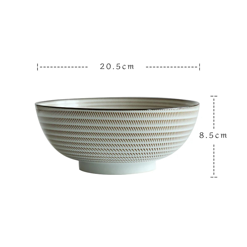 Tigela Japonesa de Cerâmica – Azul Texturizado com Listras, 1,4L