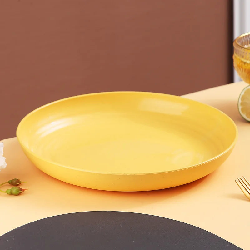 Prato Redondo de fibra vegetal – Inquebrável, Leve e Colorido para Saladas, Frutas ou Jantares