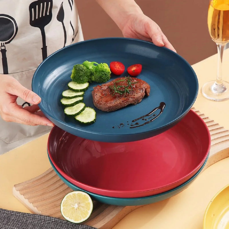 Prato Redondo de fibra vegetal – Inquebrável, Leve e Colorido para Saladas, Frutas ou Jantares