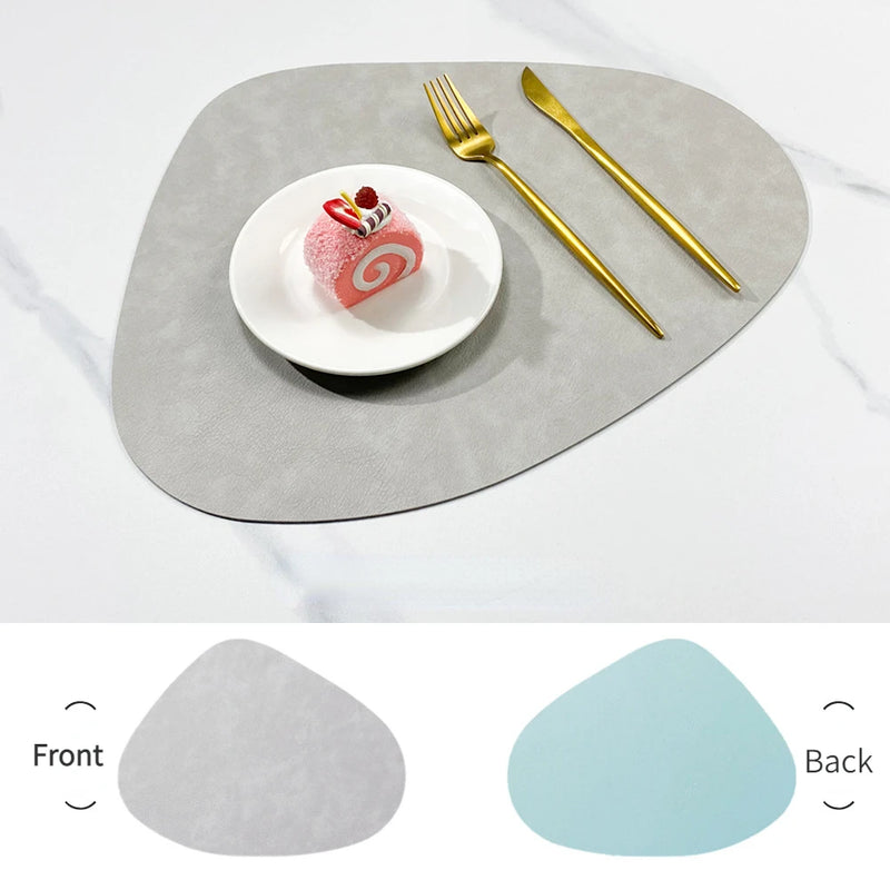 Tapete de mesa de almofada de isolamento de PU antiderrapante de dupla face, estilo nórdico imitação de couro de vaca padrão em forma de gota de água placemat