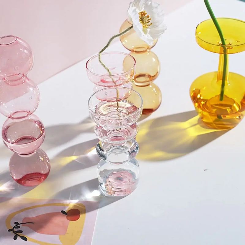 Vaso de Vidro Escultural – Design Nórdico Colorido para Flores Secas ou Arranjos Solo