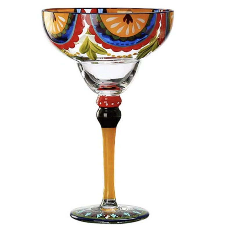 Taça Margarita Pintada à Mão – Cristal Colorido para Coquetéis Criativos e Decoração Festiva