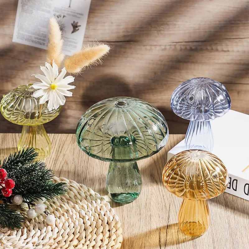 Vaso de Vidro em Formato de Cogumelo – Criativo, Transparente e Ideal para Flores ou Aromas