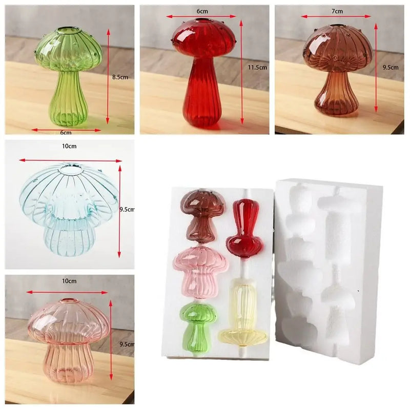 Vaso de Vidro em Formato de Cogumelo – Criativo, Transparente e Ideal para Flores ou Aromas