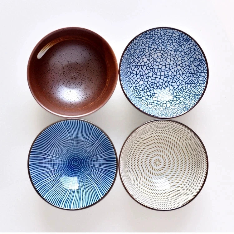 Tigela de Cerâmica Vitrificada – 15,5 cm, Estilo Japonês Texturizado