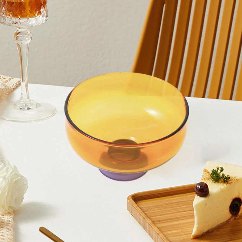 Tigela de Vidro com Pé e Design Colorido – Elegância Criativa para Sobremesas e Petiscos