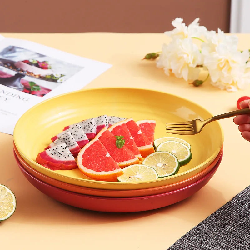 Prato Redondo de fibra vegetal – Inquebrável, Leve e Colorido para Saladas, Frutas ou Jantares