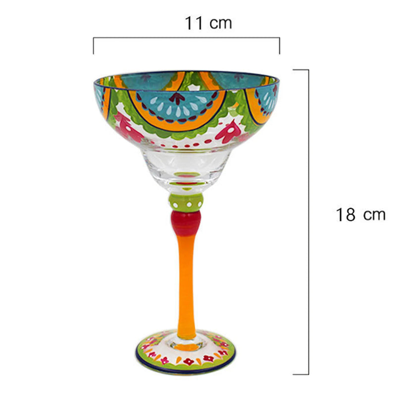Taça Margarita Pintada à Mão – Cristal Colorido para Coquetéis Criativos e Decoração Festiva