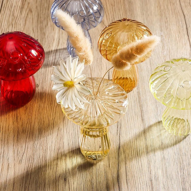 Vaso de Vidro em Formato de Cogumelo – Criativo, Transparente e Ideal para Flores ou Aromas