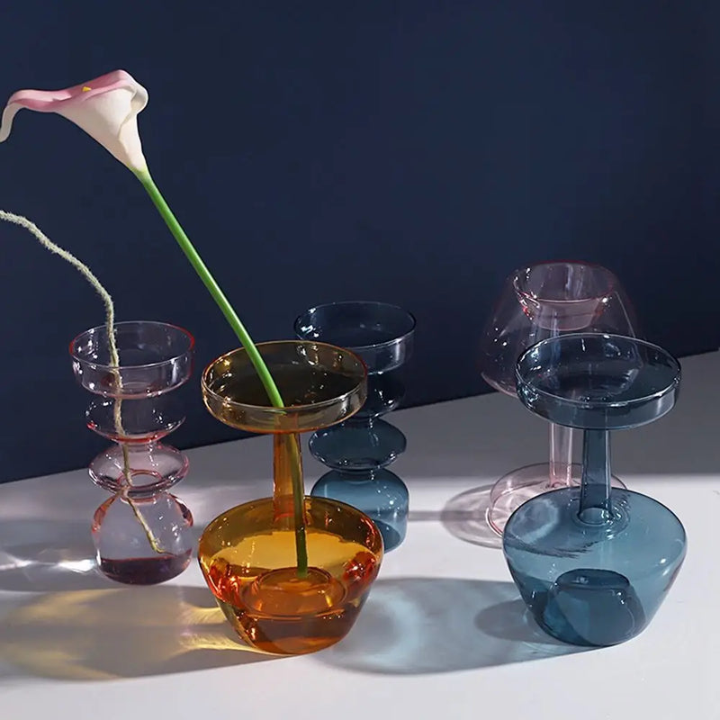 Vaso de Vidro Escultural – Design Nórdico Colorido para Flores Secas ou Arranjos Solo