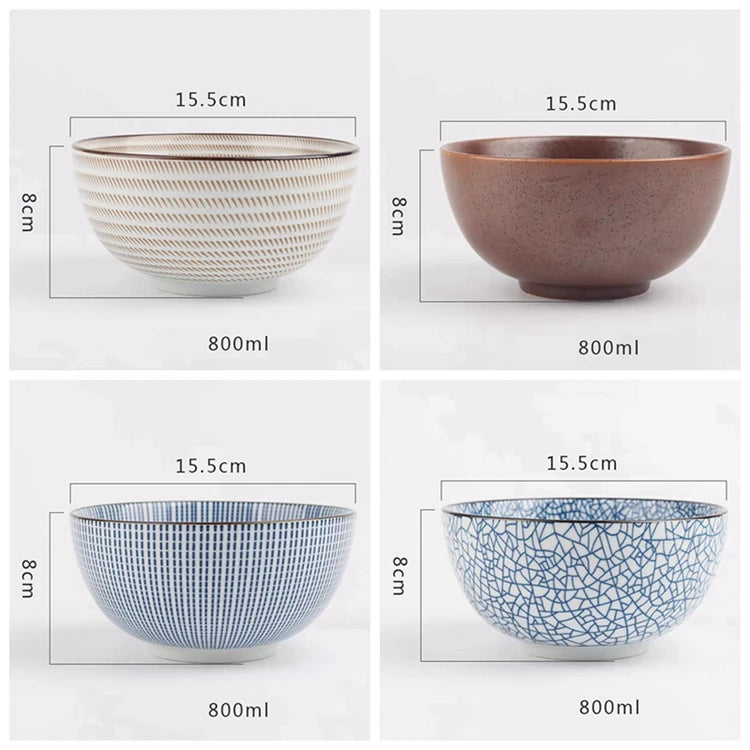 Tigela de Cerâmica Vitrificada – 15,5 cm, Estilo Japonês Texturizado