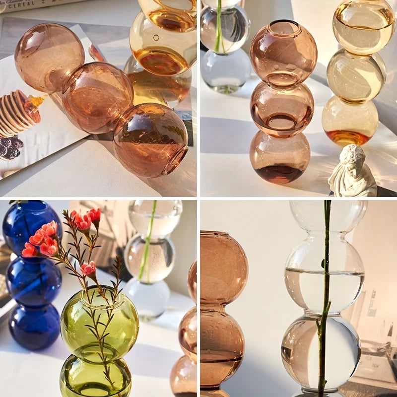 Vaso Escultural de Bolhas em Vidro Colorido – Design Nórdico para Flores Delicadas