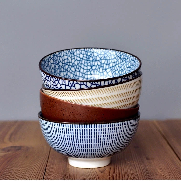 Tigela de Cerâmica Vitrificada – 15,5 cm, Estilo Japonês Texturizado