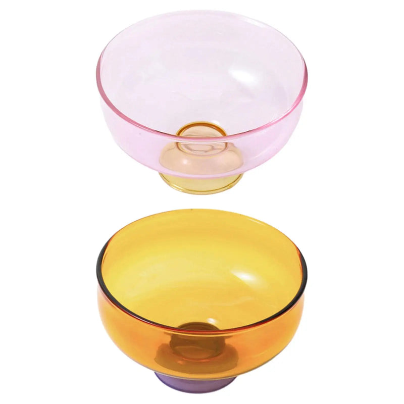Tigela de Vidro com Pé e Design Colorido – Elegância Criativa para Sobremesas e Petiscos