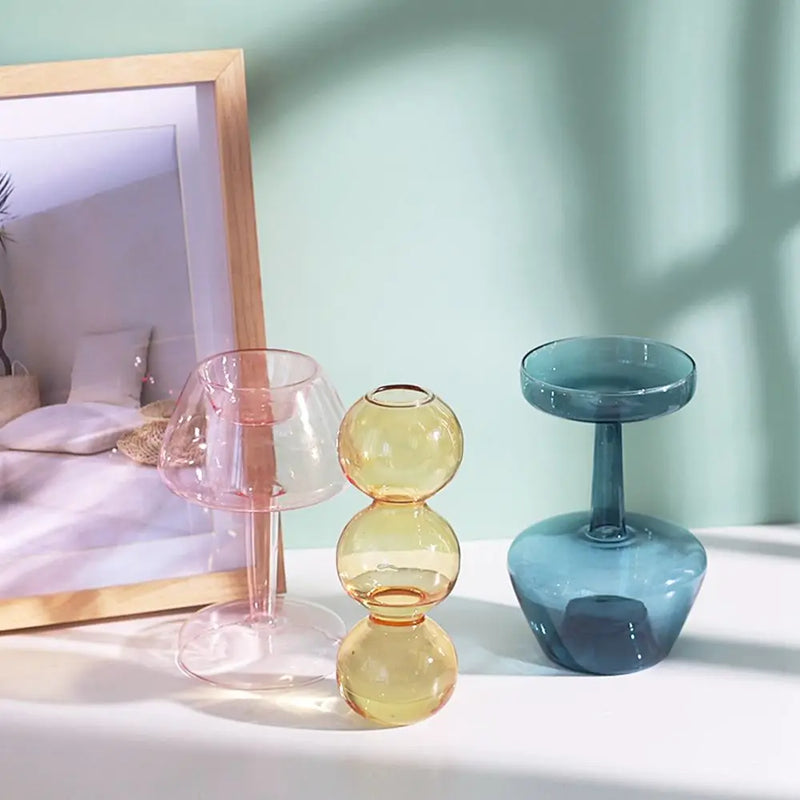 Vaso de Vidro Escultural – Design Nórdico Colorido para Flores Secas ou Arranjos Solo