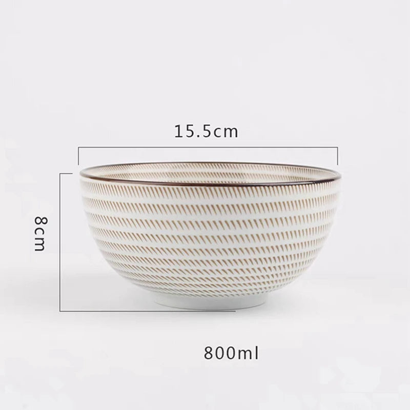Tigela de Cerâmica Vitrificada – 15,5 cm, Estilo Japonês Texturizado